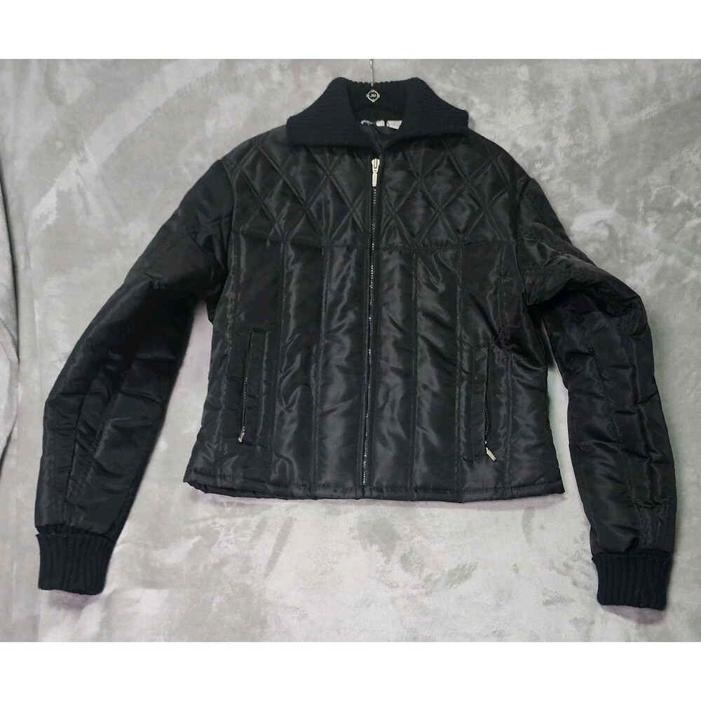 YBS Womens Hoodless Black Zip Front Jacket w/ Sweater Collar and Cuffs Size Med